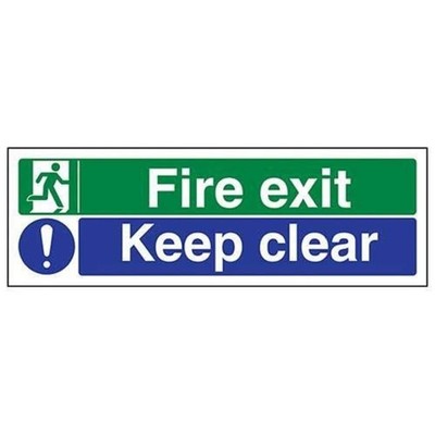 Schild mit englischer Aufschrift  Fire Exit/Keep Clear    Querformat   300 mm...