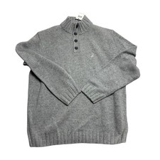 Nautica Mens XL Sweater Gray Button Mock Neck Long Sleeve Knit Pullover NWT