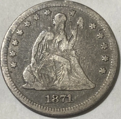 1871 P Silver Seated Liberty Quarter VG