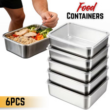 6PCS Stainless Steel Food Containers Lunch Box Meal Prep Storage Box AU