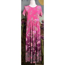 Johnny Was Tiered Pink Floral Midi Dress M