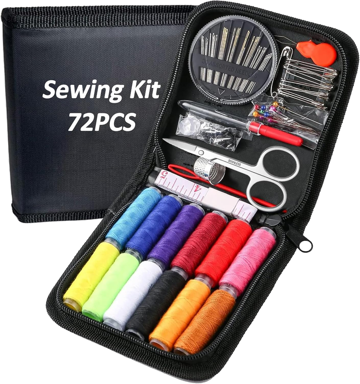Travel Sewing Kit 72Pcs Needle and Thread Kit, Portable Mini Sewing Supplies for