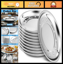 10 Pack 10" Stainless Steel Dinner Plates - Reusable Metal Dishes for Camping, B