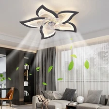 27" Low Profile Black Ceiling Fan with LED Light Flush Mount and Remote Control