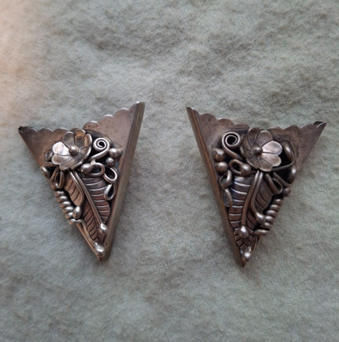 Vintage Peyote Flower Leaf Men's Unique Collar Tips In 935 Argentium Silver