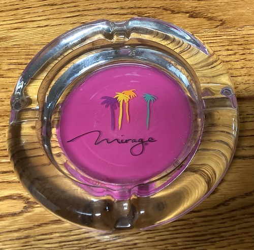 Vintage Mirage Casino Ashtray Las Vegas Pink  Clear Glass Palm Trees Rare