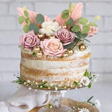 22 Pack Rose Artificial Flower Leaves Cake Decorations Gold Balloon Cake Toppers