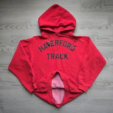 Vintage 70s Russell Athletic College Track Pullover Hoodie Red Medium USA Made