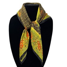 Vintage Paisley Scarf Brown Yellow Green Orange Border Square Fall