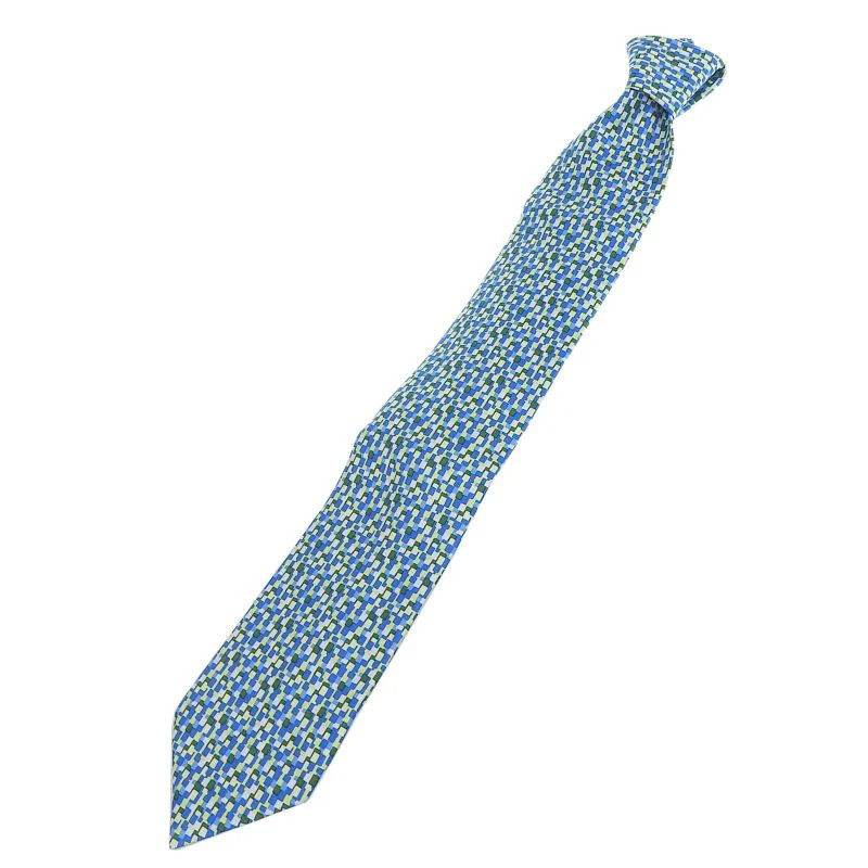 Hermes 5089 PA 100% Silk All-over Logo Print Tie Blue Green Multi