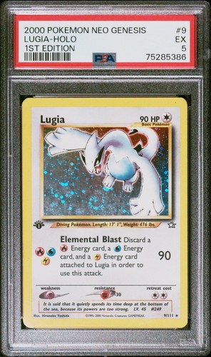 MOUTH SWIRL 2000 Pokemon Neo Genesis Lugia 1st Edition Holo 9 PSA 5