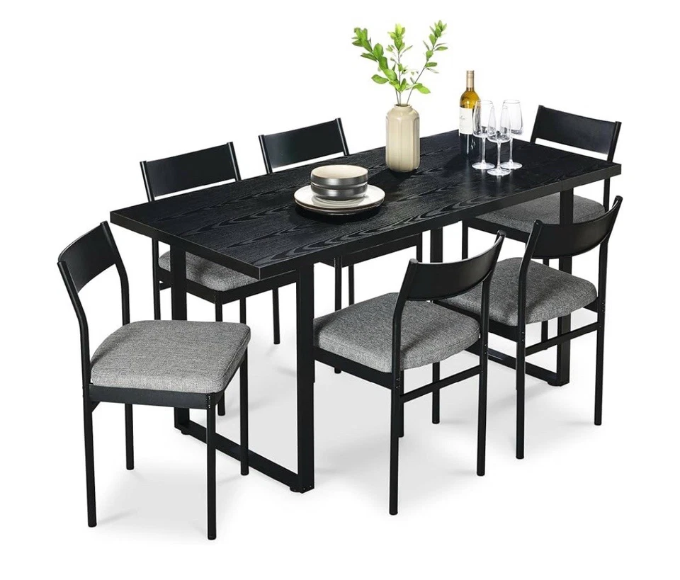 Brand New 7-Piece Modern Dining Room Set - Black/Gray Table with 6 Chairs - Image 3 of 4