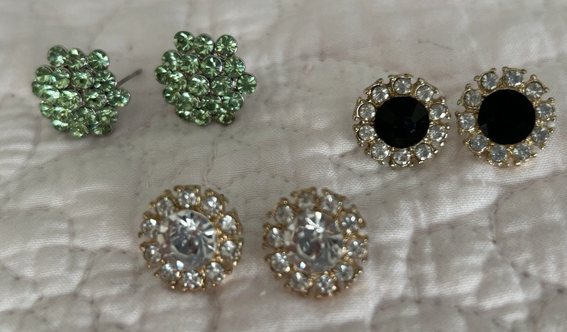 Vintage Rhinestone Pierced Earrings Lot of Three Pairs