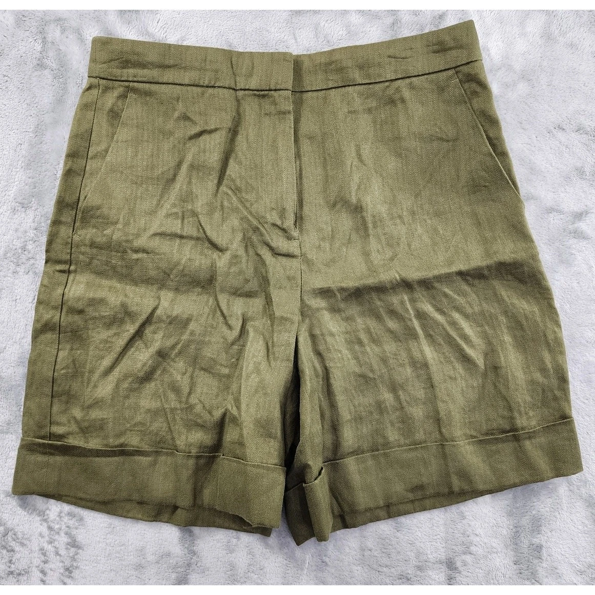 J.Crew Linen High Rise Cuffed Dress Shorts Size 6 Green Office Career Preppy
