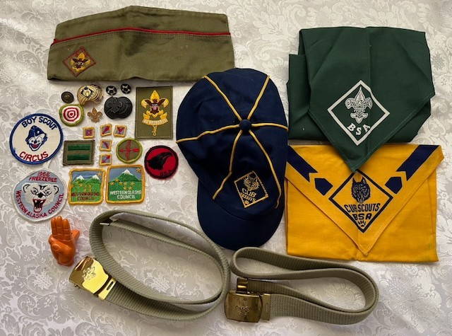 Vtg 1960’s BSA LOT Alaska Patches Pins Belts Cap Neckerchief Boy / Cub Scouts