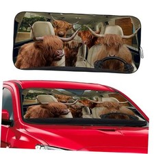 Funny Windshield Sunshade for Car SUV Truck Foldable Uv Ray Highland Cow