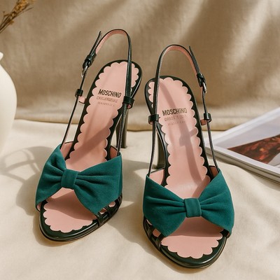 Moschino Cheap & Chic Green Bow Heels   Suede/Patent Leather   Italy   US 7