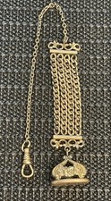 Antique BSF Co Victorian Pocket Watch Chain GF Wax Stamp Fob 9.5
