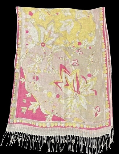 Emilio Pucci Linen Pastel Floral Fringe Shoal/ Scarf 72 X 26~ Made In Italy - Picture 10 of 12