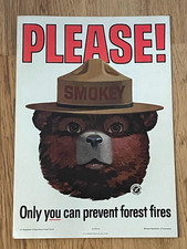 Vtg SMOKEY THE BEAR Poster Ad 1964 cardboard USDA Forest Service 13x18.5" PLEASE