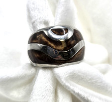 STATEMENT Heavy Weight Stainless Steel Wood Look Inlay Ring Size 8.5