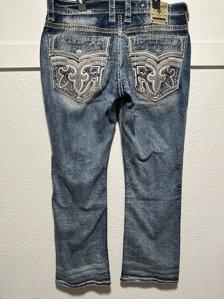 Pantalones de mezclilla para hombre Rock Revival azul Jacopo Boot talla 38x30 totalmente nuevos auténticos NUEVO Foto 3 de 4