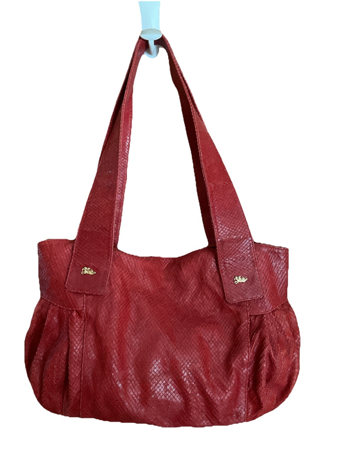 Jenrigo Italy Red Leather Python Embossed Large S… - image 1