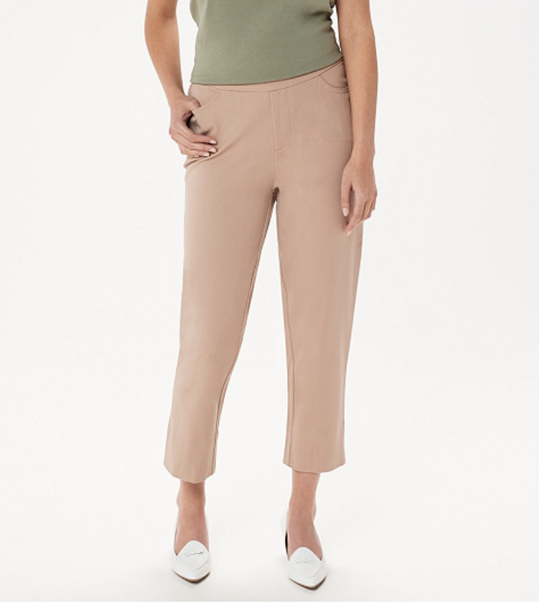 Isaac Mizrahi Reg 24/7 Stretch Crop Pants w/Back Slit Hem Cappuccino 4R A351754