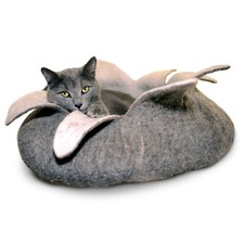 NATURAL WOOL PETAL BASKET CAVE CAT BED ARTISAN SMALL