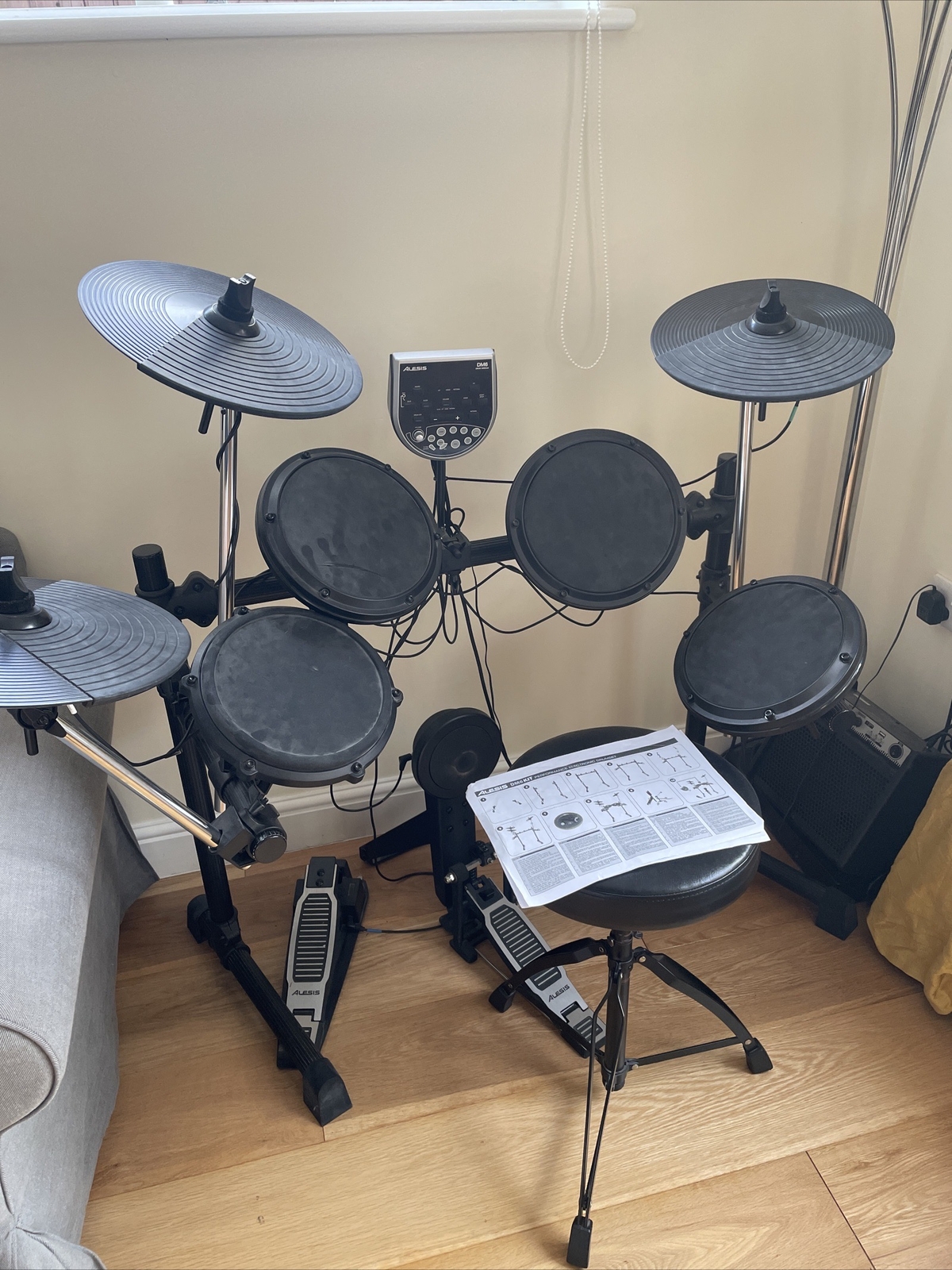 Alesis DM6 electronic digital drum kit, Inc manual, stool and amplifier