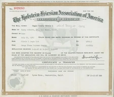 1948 Holstein Friesian Certificate Registry Los Banos California Cow Diagram ZC