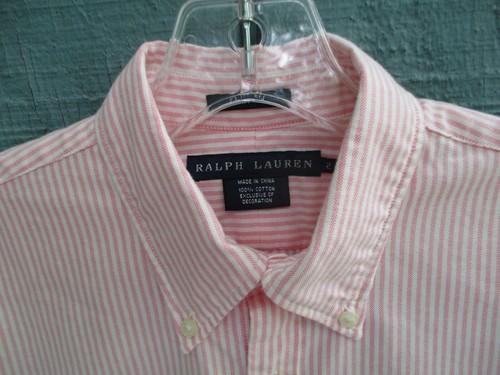Ralph Lauren para mujer, talla 2, 100 % algodón, rosa a rayas, manga larga frontal con botones - Imagen 9 de 12