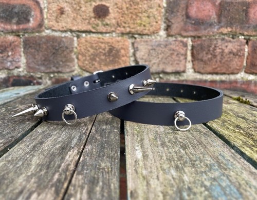 Real Leather Add Your Own Pendant Choker Spiked or no Spikes Choice of Colour - Picture 11 of 13