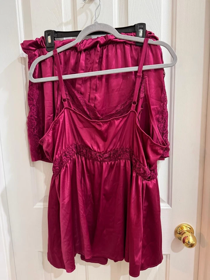 Torrid Dream Satin Babydoll Lace Sleep Tank Pajama Set Size 2 - Image 3 of 4