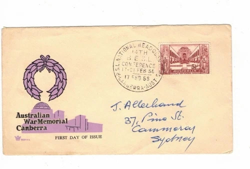 Australia 1958 Memorial on ROYAL FDC,cds BESL CONFERENCE CANBERRA ACT