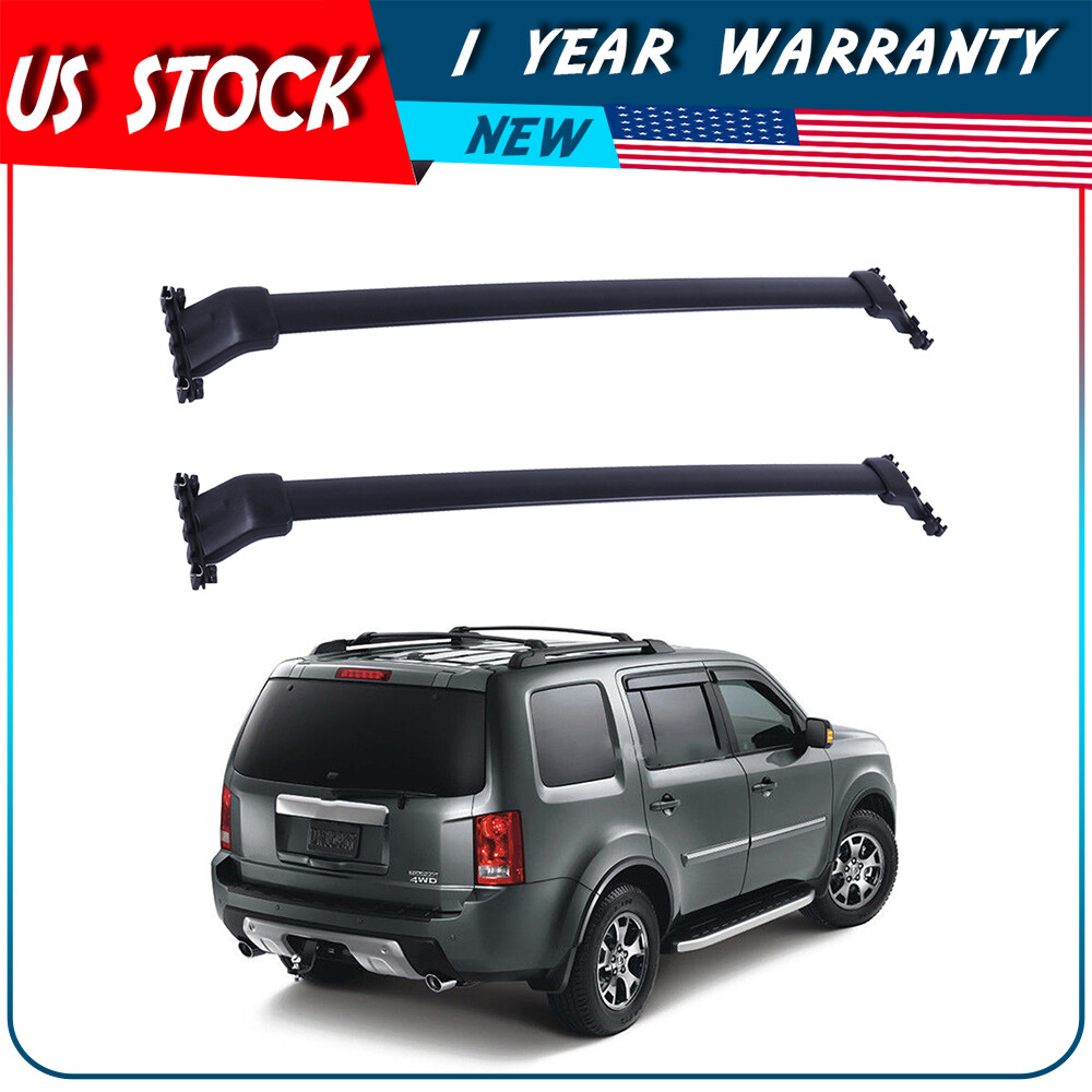 FOR 2009-2015 HONDA PILOT Black Aluminum Roof Rack RAIL CROSS BAR - Main Image