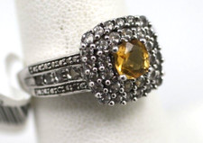 925 sterling silver orange clear stones square shaped ring size 6 3/4