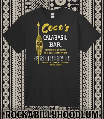 Retro Tiki Art Tee T Shirt Cotton Bar Mug Restaurant Cocos Calabash Bar Hawaii