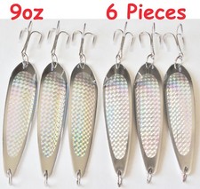 9oz Casting Crocodile Spoons 6 Pieces Chrome/Silver Saltwater Fishing Lures 