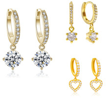 Women 925 Sterling Silver Plated Heart CZ Huggie Hoop Earrings Gold-tone PE62