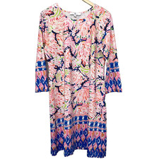 Jean Pierre Klifa Paris Dress Pink Blue Floral Stretch 3/4 Sleeves Pullover XL