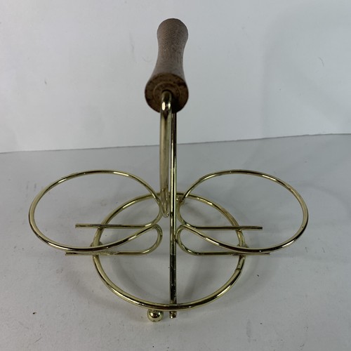 Vintage Cream and Sugar Glass Set with Golden Wire Caddy and Wood Handle MCM - Picture 6 of 7