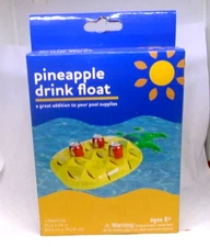 Pineapple Drink Float Holder 4 Drinks Pool Inflatable 25x14” Age 8+ Sunnylife