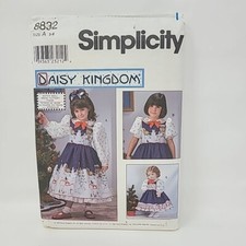 Daisy Kingdom Simplicity 8832 Girls Doll Dress Pattern Sizes 3-8 NEW UNCUT