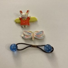 Vintage Set Of 3 Kids Barrettes Butterfly Bunny Tie Back E1
