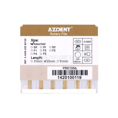 AZDENT Dental Endo Rotary Files Gold Taper NITI Endodontic Root Files SX-F3 25MM
