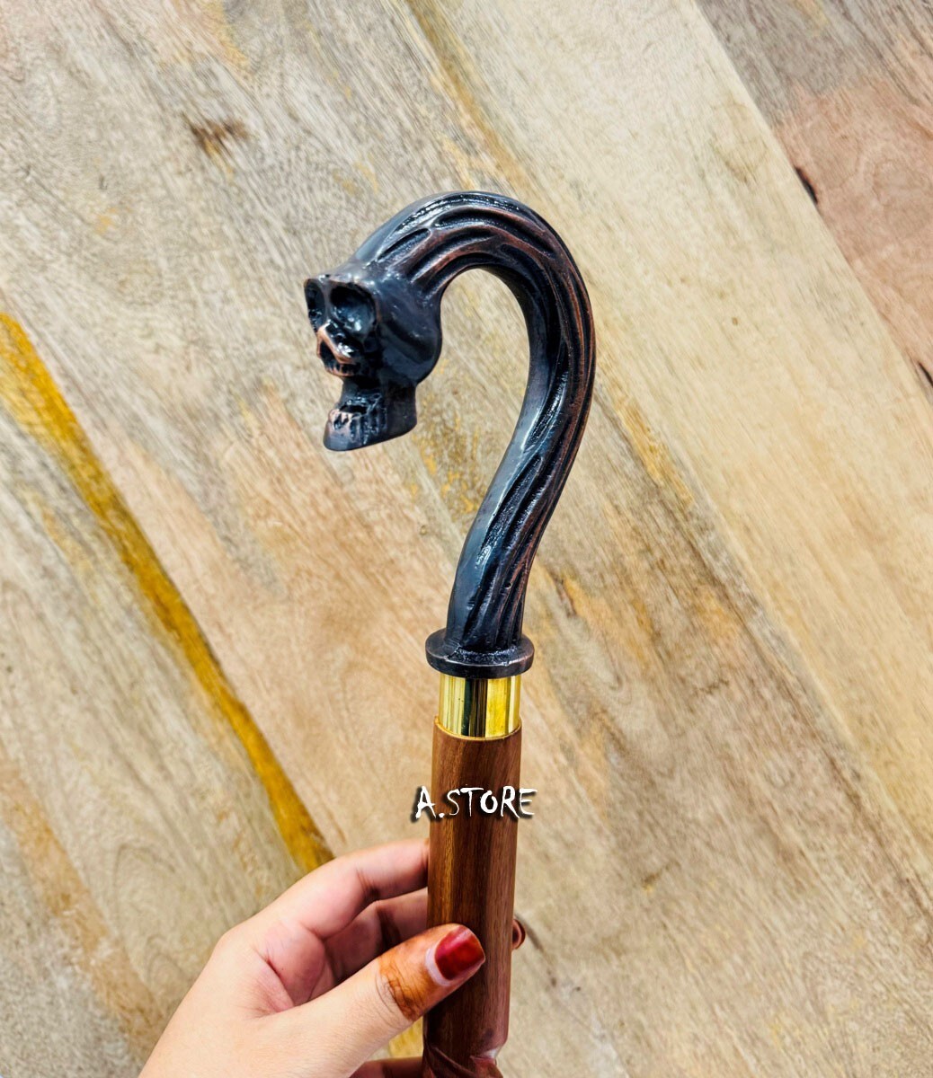 Handmade Solid Brass Skull Snake Head Handle Vint… - image 9