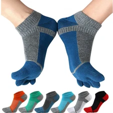 6 Pairs Five Finger Toe Sport Athletic Crew Casual Solid Ankle Cotton Men Socks