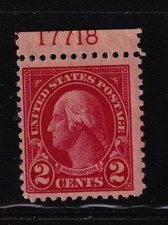 1923 Washington 2c carmine Sc 554 MNH top plate number single CV $15 (T20