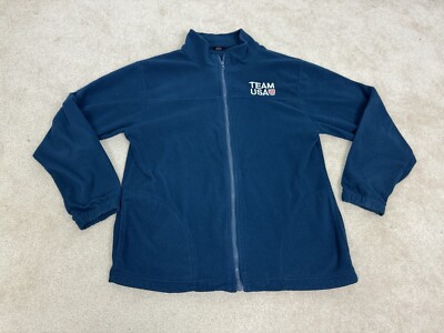 USA Olympics Sweater Adult Blue Teal Fleece Full Zip Rings United States Flag